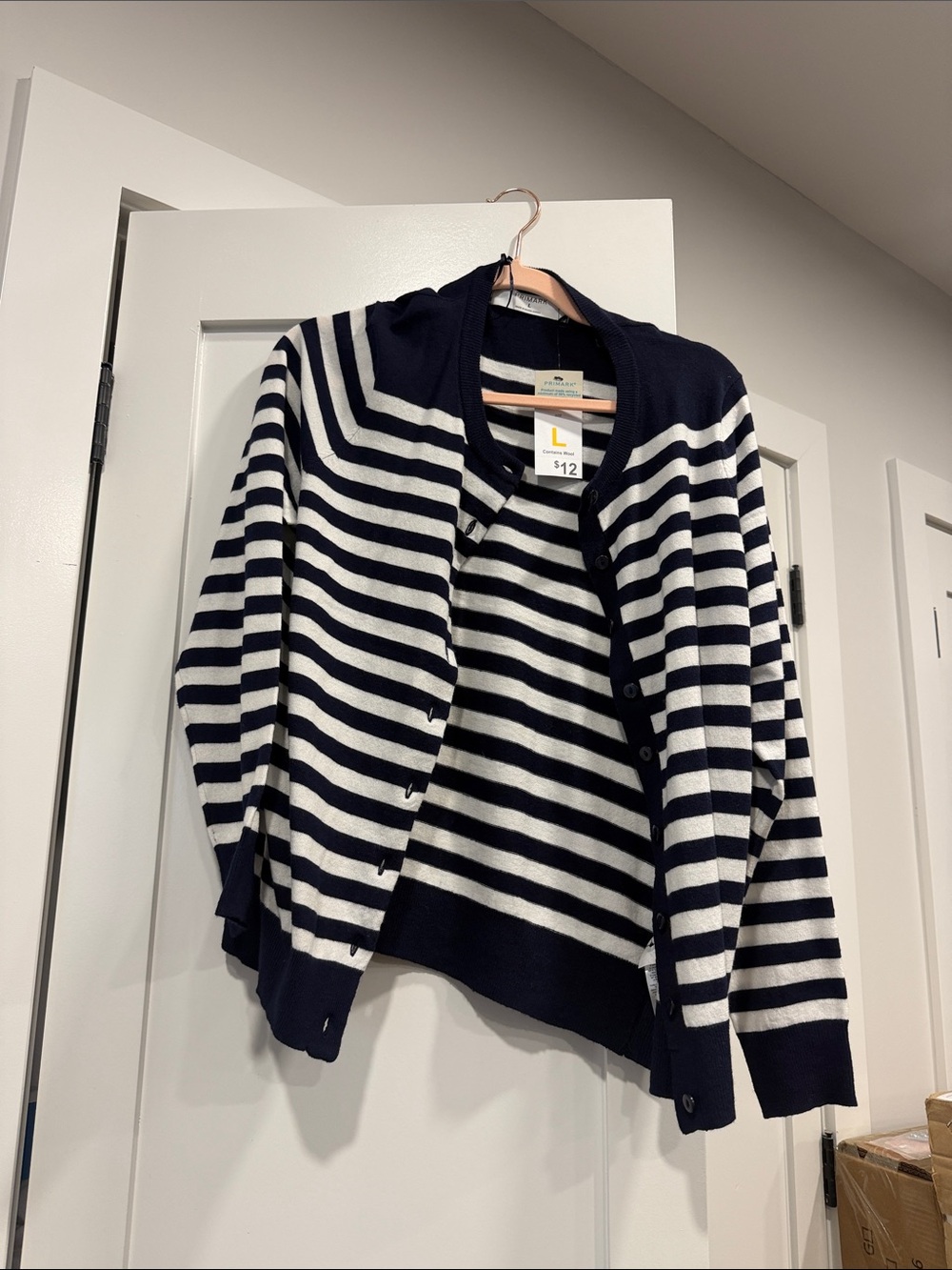 Primark Classic Navy & White Striped Button Cardigan Sweater